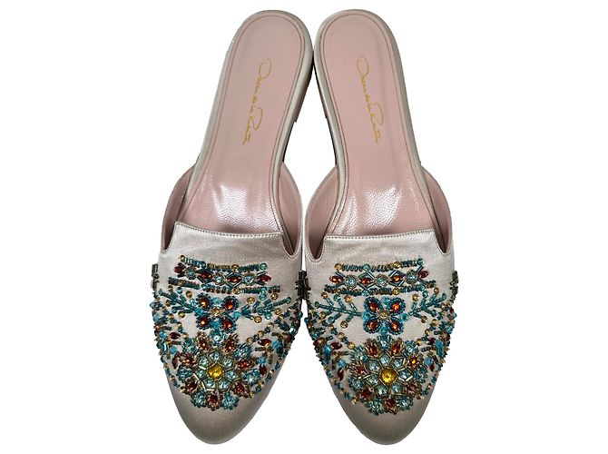 Mules decorate Oscar De La Renta in raso bianco - vista 7