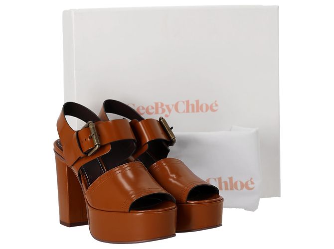 Décolleté Slingback See by Chloé in pelle Tan Marrone Beige - vista 7