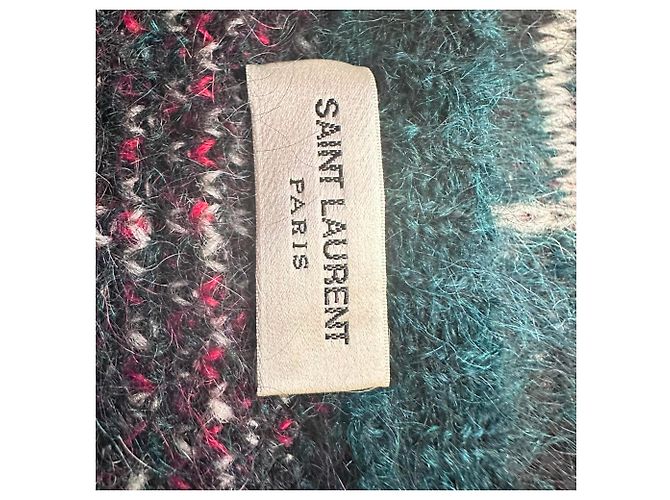 Saint Laurent mehrfarbiger Mohair-Wollpullover mit Pailletten und Tartan-Muster Mehrfarben - Ansicht 10