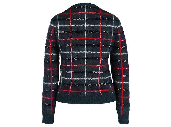 Saint Laurent mehrfarbiger Mohair-Wollpullover mit Pailletten und Tartan-Muster Mehrfarben - Ansicht 2