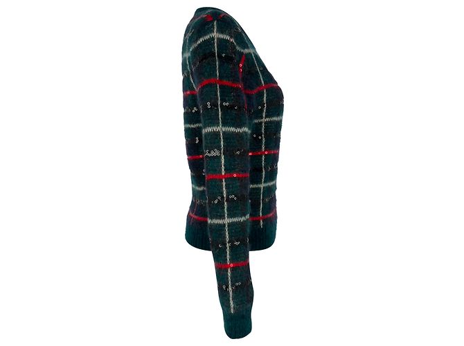 Saint Laurent mehrfarbiger Mohair-Wollpullover mit Pailletten und Tartan-Muster Mehrfarben - Ansicht 3