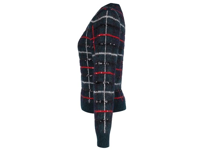 Saint Laurent mehrfarbiger Mohair-Wollpullover mit Pailletten und Tartan-Muster Mehrfarben - Ansicht 7