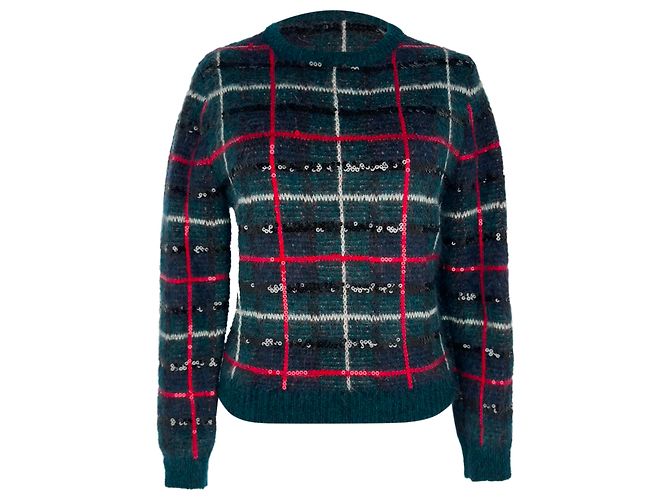 Saint Laurent mehrfarbiger Mohair-Wollpullover mit Pailletten und Tartan-Muster Mehrfarben - Ansicht 8