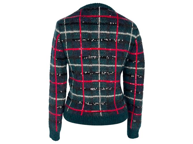Saint Laurent mehrfarbiger Mohair-Wollpullover mit Pailletten und Tartan-Muster Mehrfarben - Ansicht 9