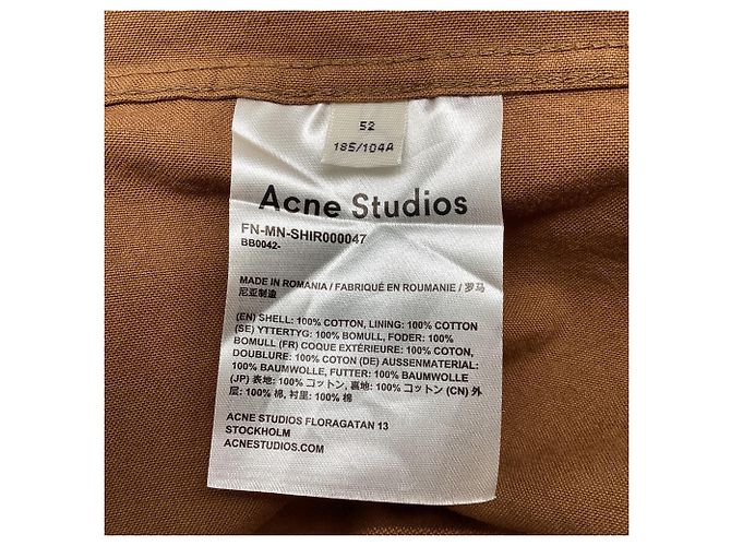 Camicia button-down Acne Studios con dettaglio a righe in cotone marrone Rosso - vista 5