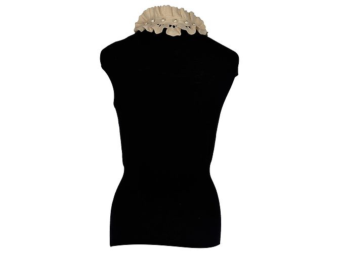 Top sem mangas em lã preta com gola rufada Alexander Mcqueen Preto - vista 3