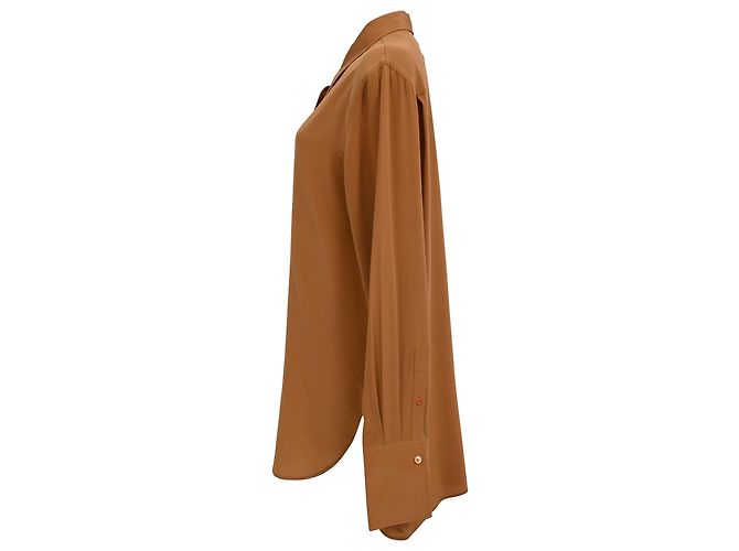 Camicia a maniche lunghe Joseph con bottoni in seta marrone - vista 2