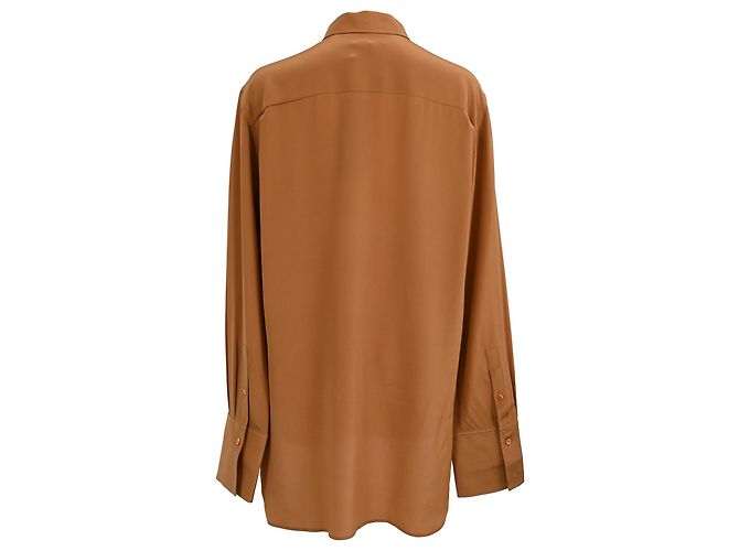 Camicia a maniche lunghe Joseph con bottoni in seta marrone - vista 3