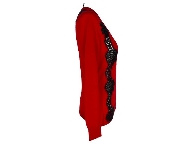 Dolce & Gabbana Cardigan aus rotem Kaschmir mit Spitzenakzenten - Ansicht 2