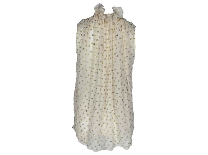 Stella Mc Cartney Blouse sans manches à pois et volants Stella Mccartney en soie blanche Écru - vue 3