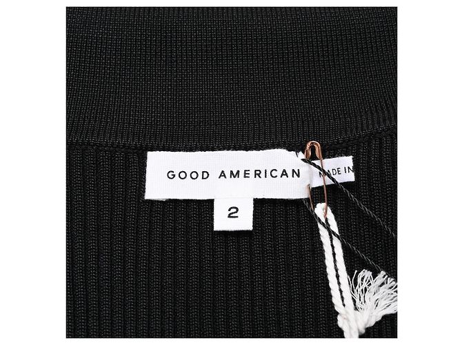 Autre Marque Abito midi a coste a maniche lunghe Good American in viscosa nera Nero - vista 5