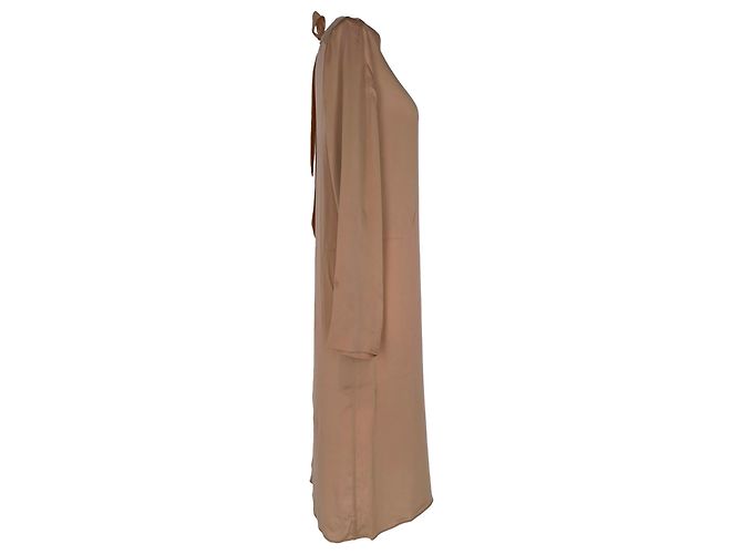 Vestido midi de cuello cisne Chloé en seda beige - vista 2