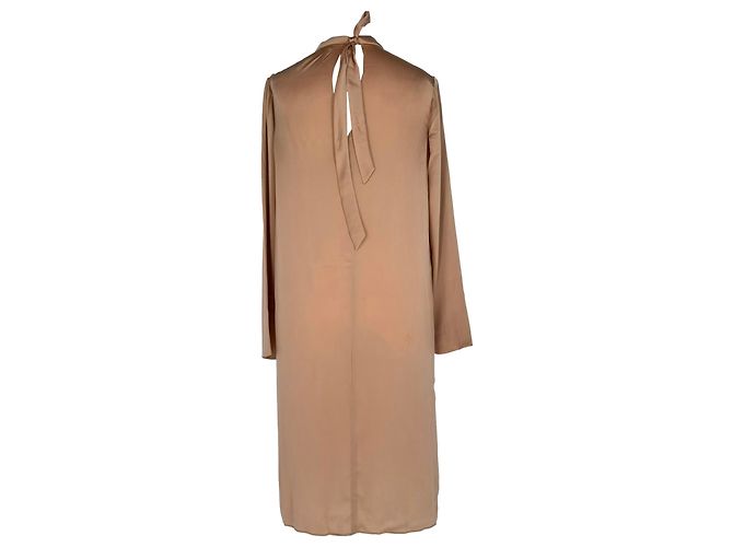 Vestido midi de cuello cisne Chloé en seda beige - vista 3