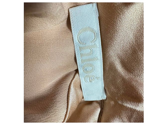 Vestido midi de cuello cisne Chloé en seda beige - vista 4