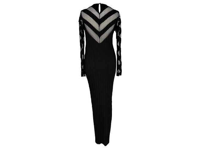 Alexander Wang Plissiertes Maxikleid mit langen Ärmeln aus schwarzem Polyester - Ansicht 3