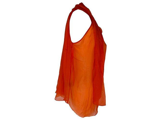 Dolce & Gabbana D&G Bluse mit V-Ausschnitt aus orangefarbenem Chiffon - Ansicht 2