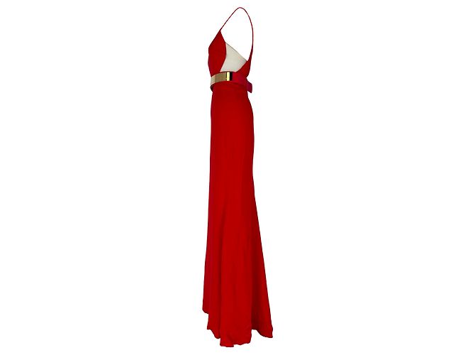 Stella Mc Cartney Vestido maxi halterneck con cinturón Stella Mccartney en rayón rojo Roja - vista 2