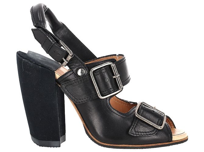 Saltos bloco com tira e fivela Dries Van Noten em couro preto - vista 2