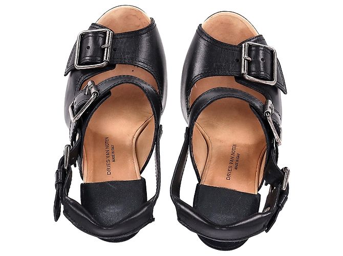 Saltos bloco com tira e fivela Dries Van Noten em couro preto - vista 5