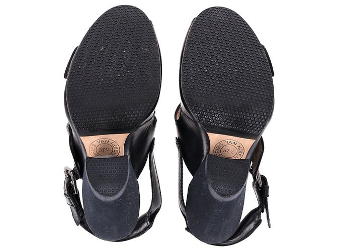 Saltos bloco com tira e fivela Dries Van Noten em couro preto - vista 6