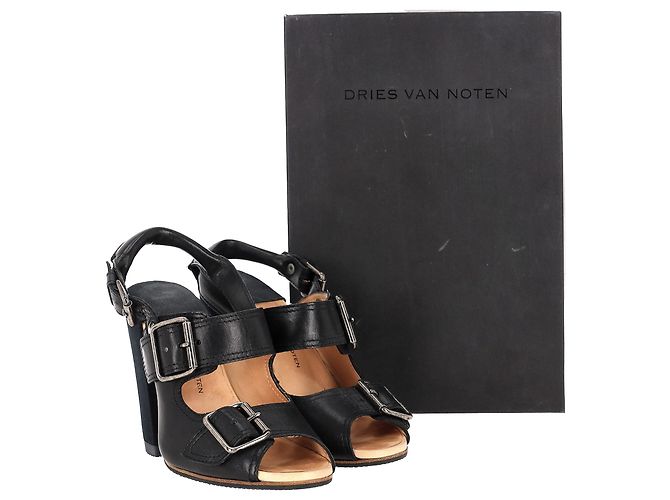 Saltos bloco com tira e fivela Dries Van Noten em couro preto - vista 7
