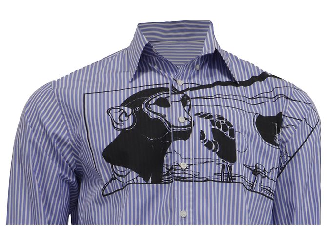 Camicia Prada a righe con stampa scimmia in cotone blu - vista 2