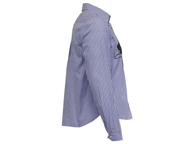 Camicia Prada a righe con stampa scimmia in cotone blu - vista 3