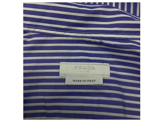 Camicia Prada a righe con stampa scimmia in cotone blu - vista 5