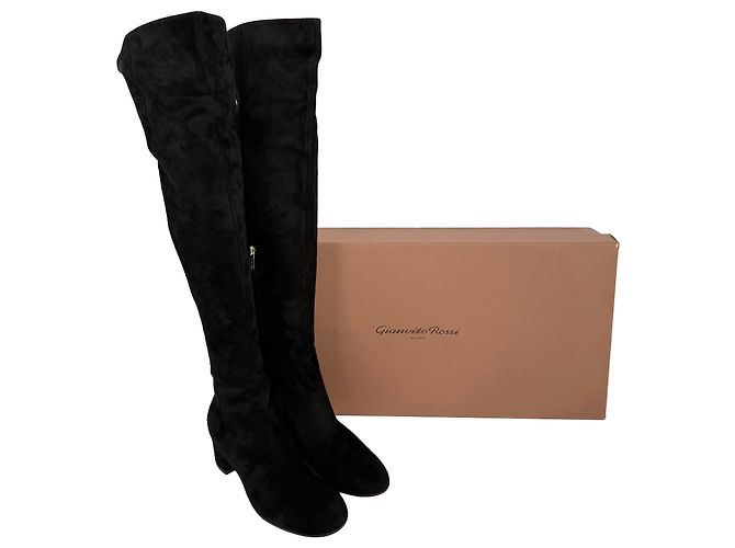 Botas altas de puntera almendrada Gianvito Rossi en ante negro - vista 10