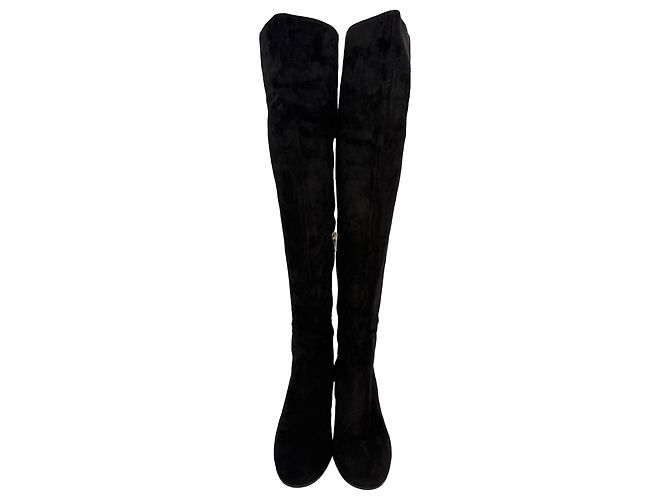 Botas altas de puntera almendrada Gianvito Rossi en ante negro - vista 2