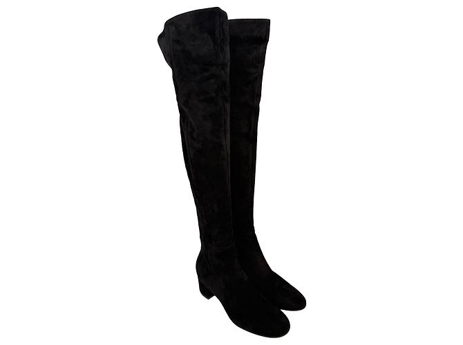 Botas altas de puntera almendrada Gianvito Rossi en ante negro - vista 6