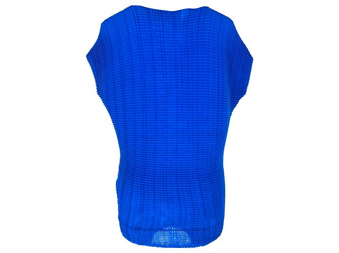 Issey Miyake strukturierte V-Ausschnitt-Bluse aus blauem Polyester - Ansicht 3