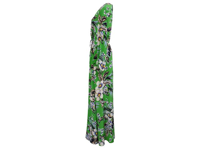 Abito maxi floreale Diane Von Furstenberg in seta multicolore Verde - vista 2