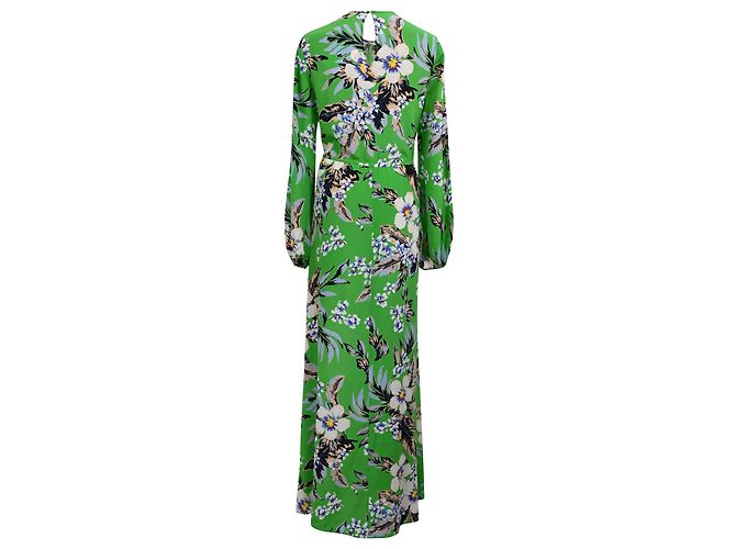 Abito maxi floreale Diane Von Furstenberg in seta multicolore Verde - vista 3