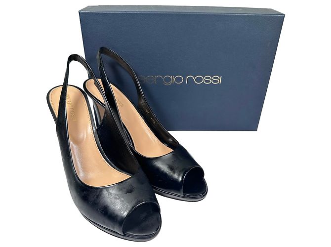 Sapatos slingback peep-toe Sergio Rossi em couro preto - vista 13