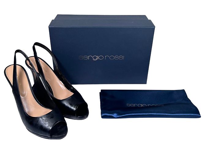 Sapatos slingback peep-toe Sergio Rossi em couro preto - vista 14