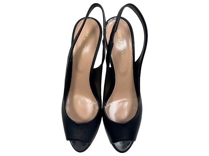 Sapatos slingback peep-toe Sergio Rossi em couro preto - vista 4
