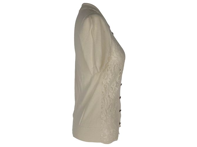 Top de manga corta de punto de encaje Dolce & Gabbana en algodón blanco - vista 2