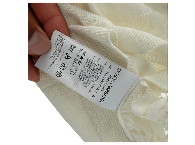 Top de manga corta de punto de encaje Dolce & Gabbana en algodón blanco - vista 5