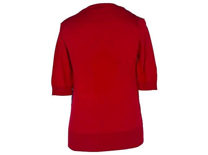 Dolce & Gabbana Kurzarm-Stricktop mit Glyzinien-Print aus roter Seide - Ansicht 3