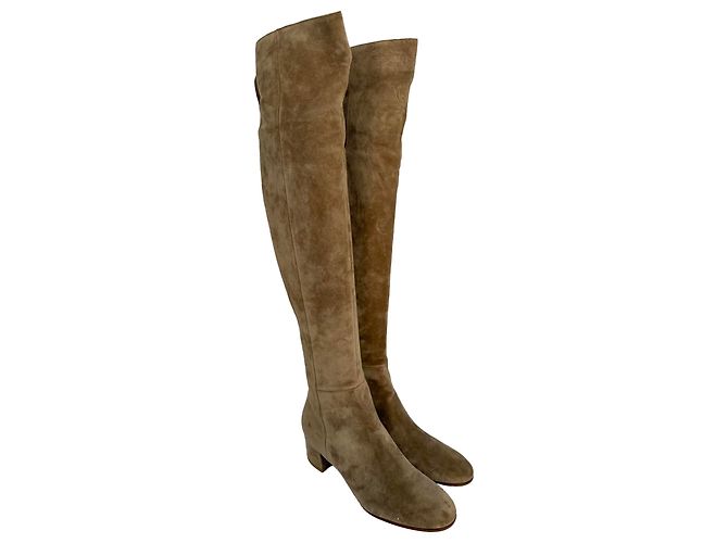 Botas altas de punta almendrada Gianvito Rossi en ante marrón Castaño - vista 12