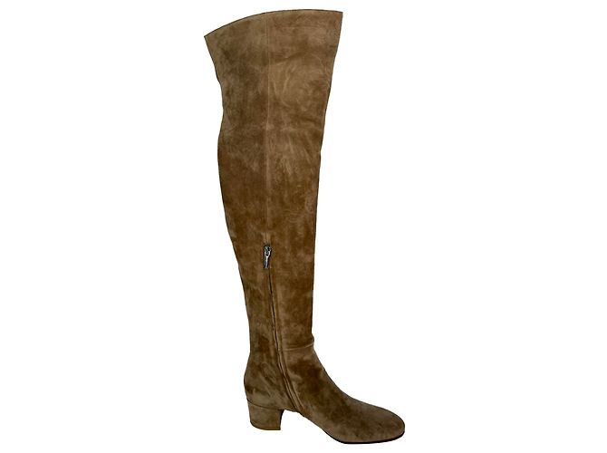 Botas altas de punta almendrada Gianvito Rossi en ante marrón Castaño - vista 14