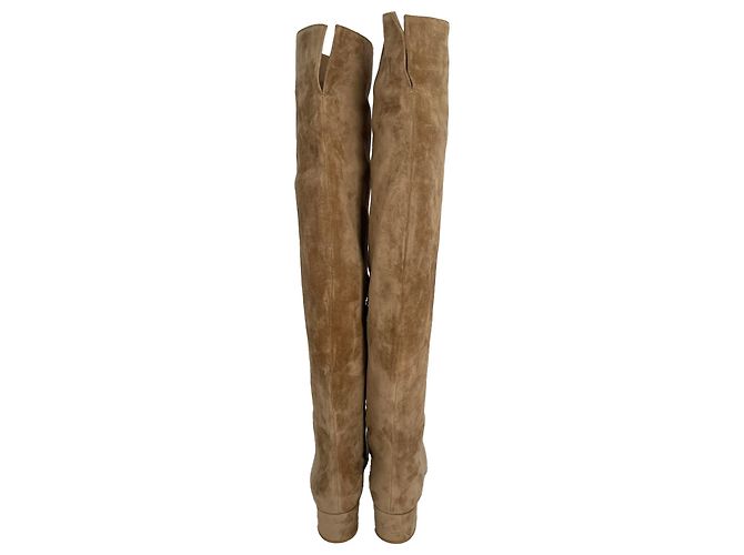 Botas altas de punta almendrada Gianvito Rossi en ante marrón Castaño - vista 15