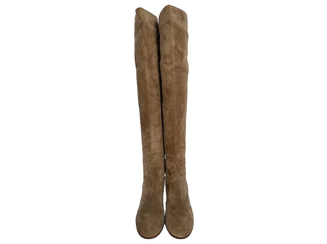 Botas altas de punta almendrada Gianvito Rossi en ante marrón Castaño - vista 16
