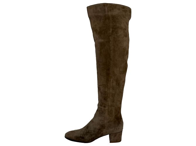 Botas altas de punta almendrada Gianvito Rossi en ante marrón Castaño - vista 2