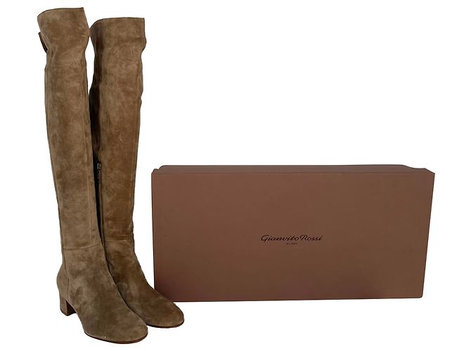 Botas altas de punta almendrada Gianvito Rossi en ante marrón Castaño - vista 7