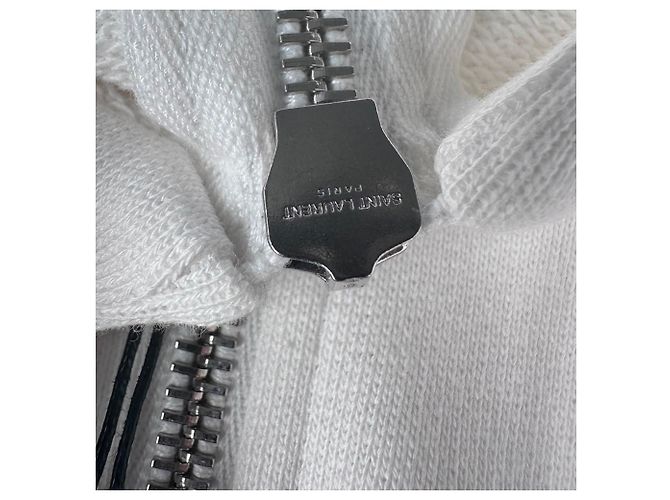 Sudadera corta con cremallera Saint Laurent en algodón blanco Crudo - vista 10