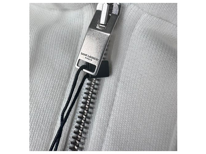 Sudadera corta con cremallera Saint Laurent en algodón blanco Crudo - vista 7