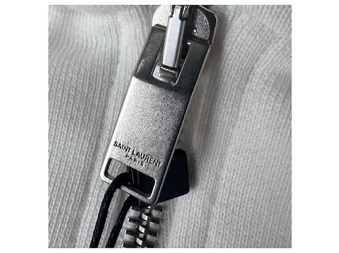 Sudadera corta con cremallera Saint Laurent en algodón blanco Crudo - vista 8