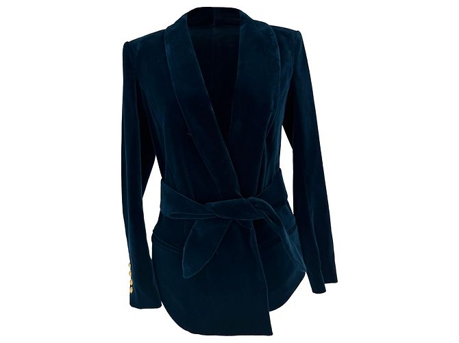 Balmain Gürtler-Blazer aus dunkelblauem Samt Marineblau - Ansicht 2